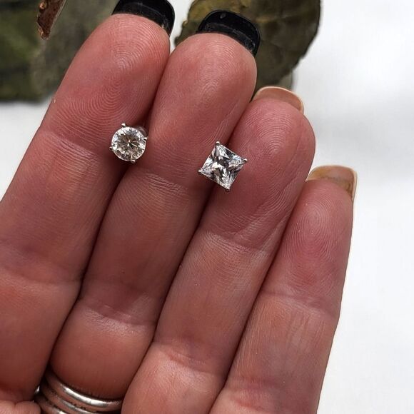 "5/$25" Mismatched Sterling Silver CZ Stud Earrings - Picture 1 of 7